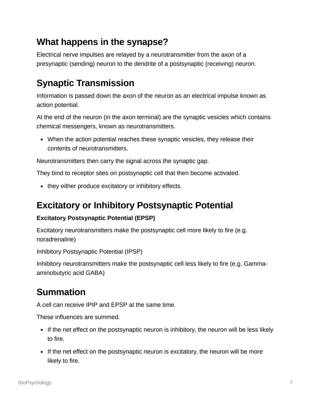 BioPsychology
Biopsyc Revision
The Nervous System
The nervous system is a specialised network of cells in the human body and is our
primary 