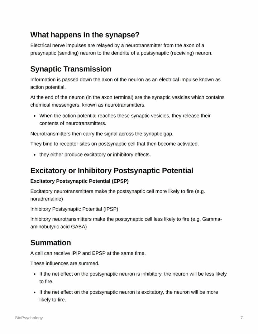 BioPsychology
Biopsyc Revision
The Nervous System
The nervous system is a specialised network of cells in the human body and is our
primary 