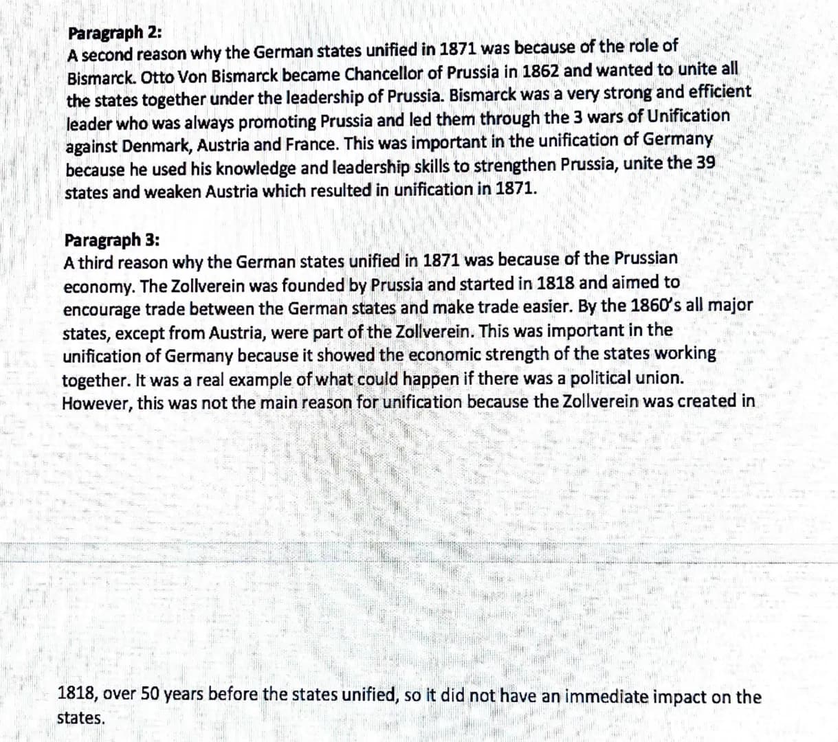 www
Bismarck Essay
Question: To what extent was Prussian military strength the reason for the unification of
German states in 1871?
Introduc