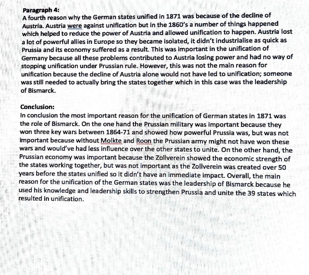 www
Bismarck Essay
Question: To what extent was Prussian military strength the reason for the unification of
German states in 1871?
Introduc