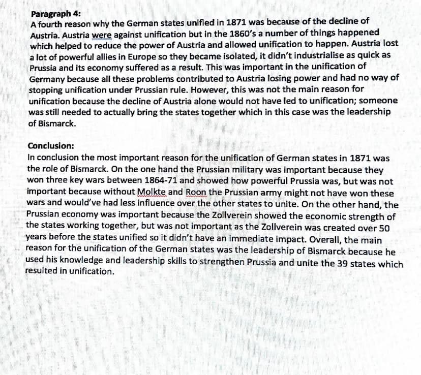www
Bismarck Essay
Question: To what extent was Prussian military strength the reason for the unification of
German states in 1871?
Introduc