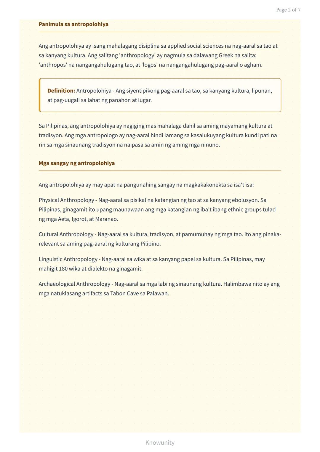 Antropolohiya: Kultura at Tradisyon sa Pilipinas
Pag-aaral sa kultura at tradisyon ng mga Pilipino sa pananaw ng
antropolohiya
Mga Layuning 