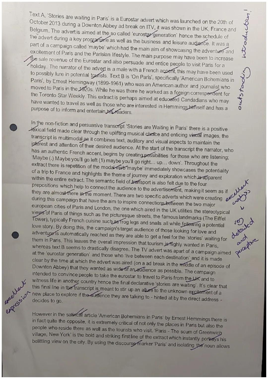 Text A, 'Stories are waiting in Paris' is a Eurostar advert which was launched on the 20th of
October 2013 during a Downton Abbey ad break o