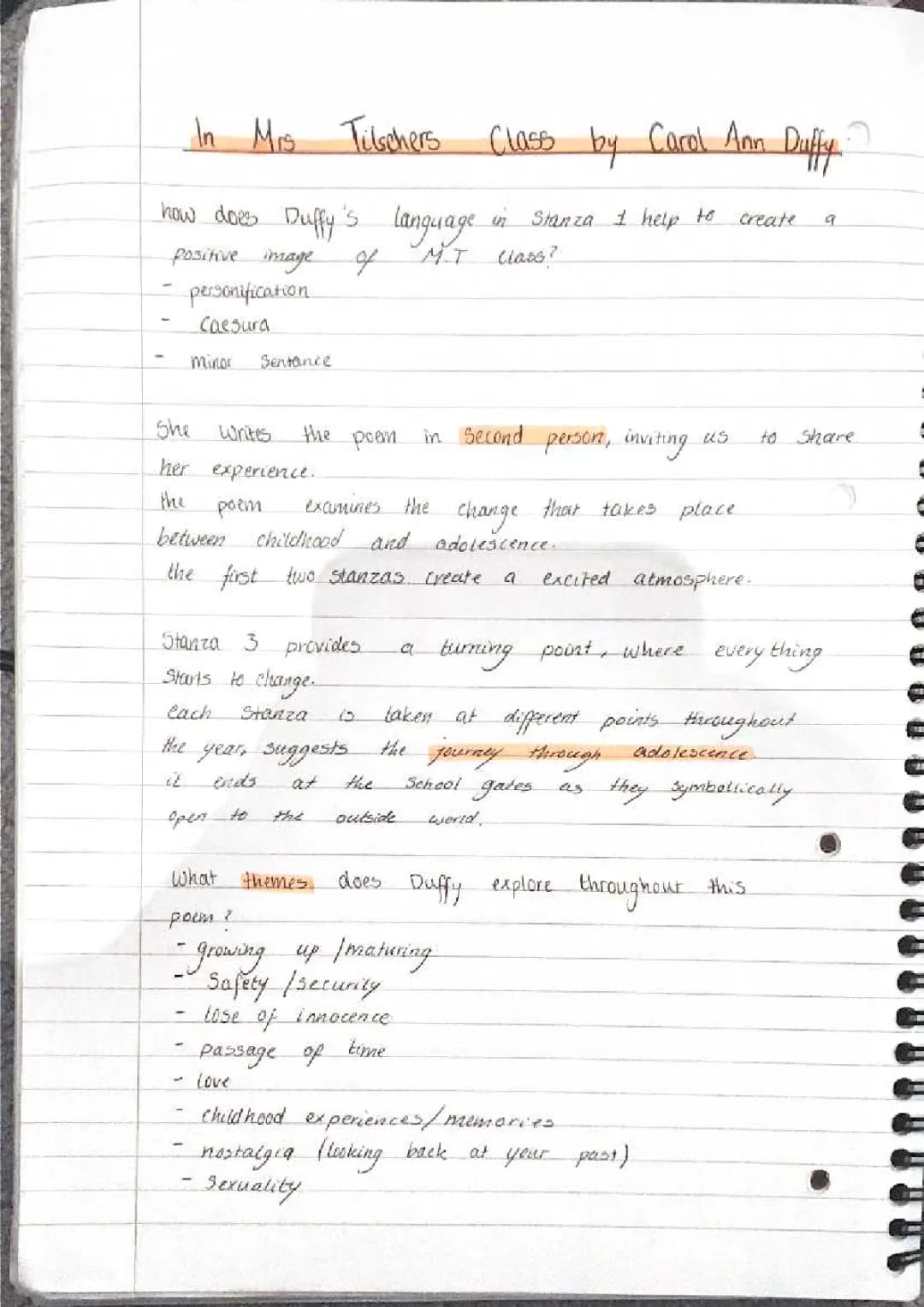Mrs Tilscher's Class Poem Analysis, Themes, and Annotations PDF