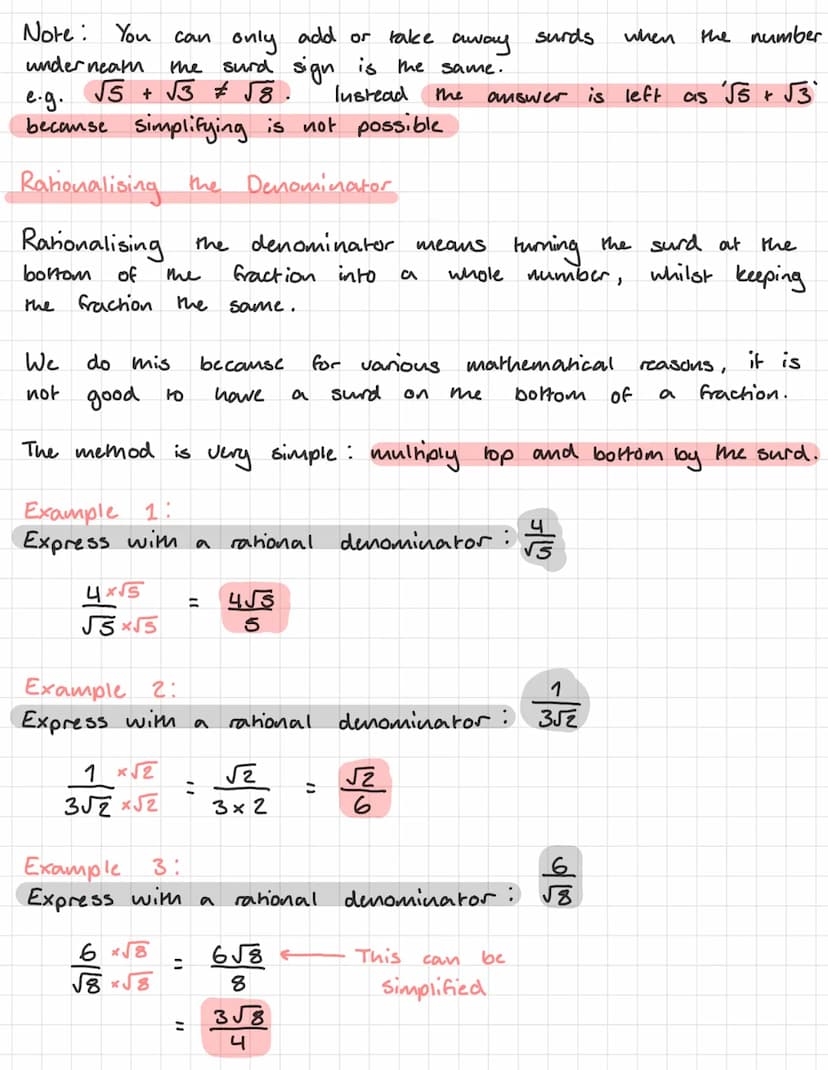 A surd is
an
have
e.g. √2
and √25 = 5
have
Rules:
an
√a x √b = Jab
= 15 x 2
: 30
Nat S Maths Revision
Surds
square root (or cube root etc.) 