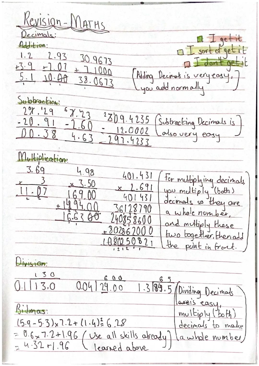 Year 8 Revision - Maths: Decimals