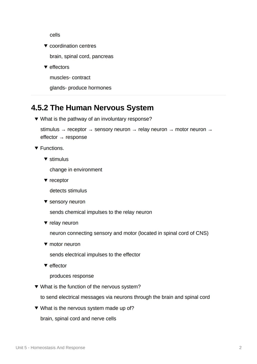 Unit 5 - Homeostasis And
Response
4.5.1 Homeostasis
▾ What is homeostasis?
control of internal conditions of a cell or organism to maintain 