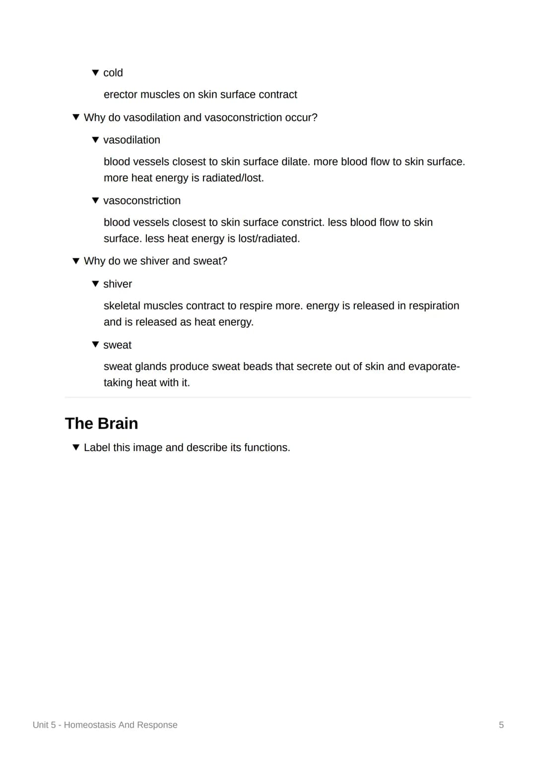 Unit 5 - Homeostasis And
Response
4.5.1 Homeostasis
▾ What is homeostasis?
control of internal conditions of a cell or organism to maintain 