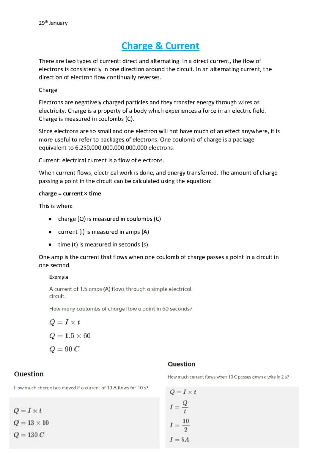 Charge and Current Notes