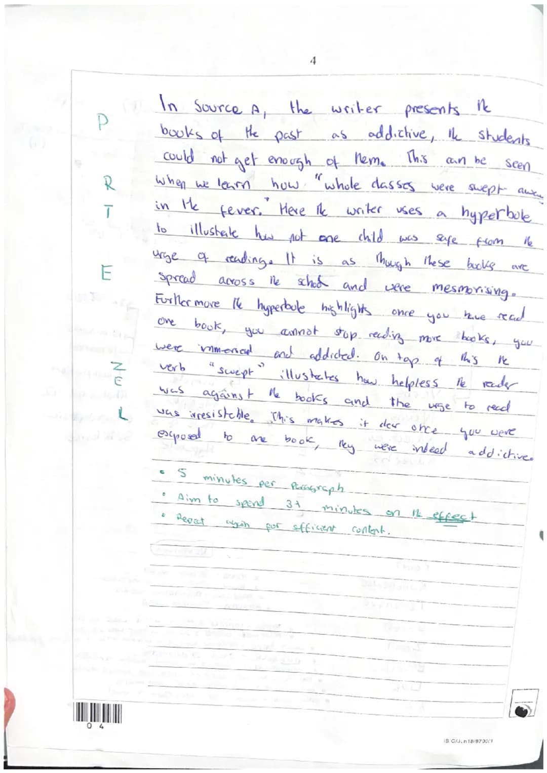 Look in detail at this extract, from lines 9 to 15 of the source:
Addictive (P) verb (2)
Do not write
outside the
box
Verb (2)
verb (2)
Hype