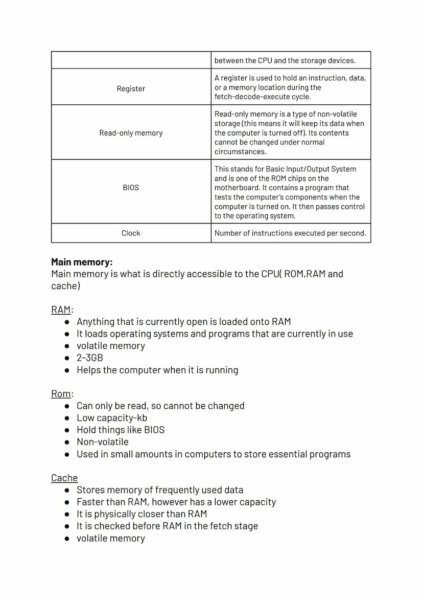 Computers
Topic 3
Storage devices:
Primary:
• Registers
• Cache
• RAM
• Hold data and instructions that are currently in use
• Volatile(when