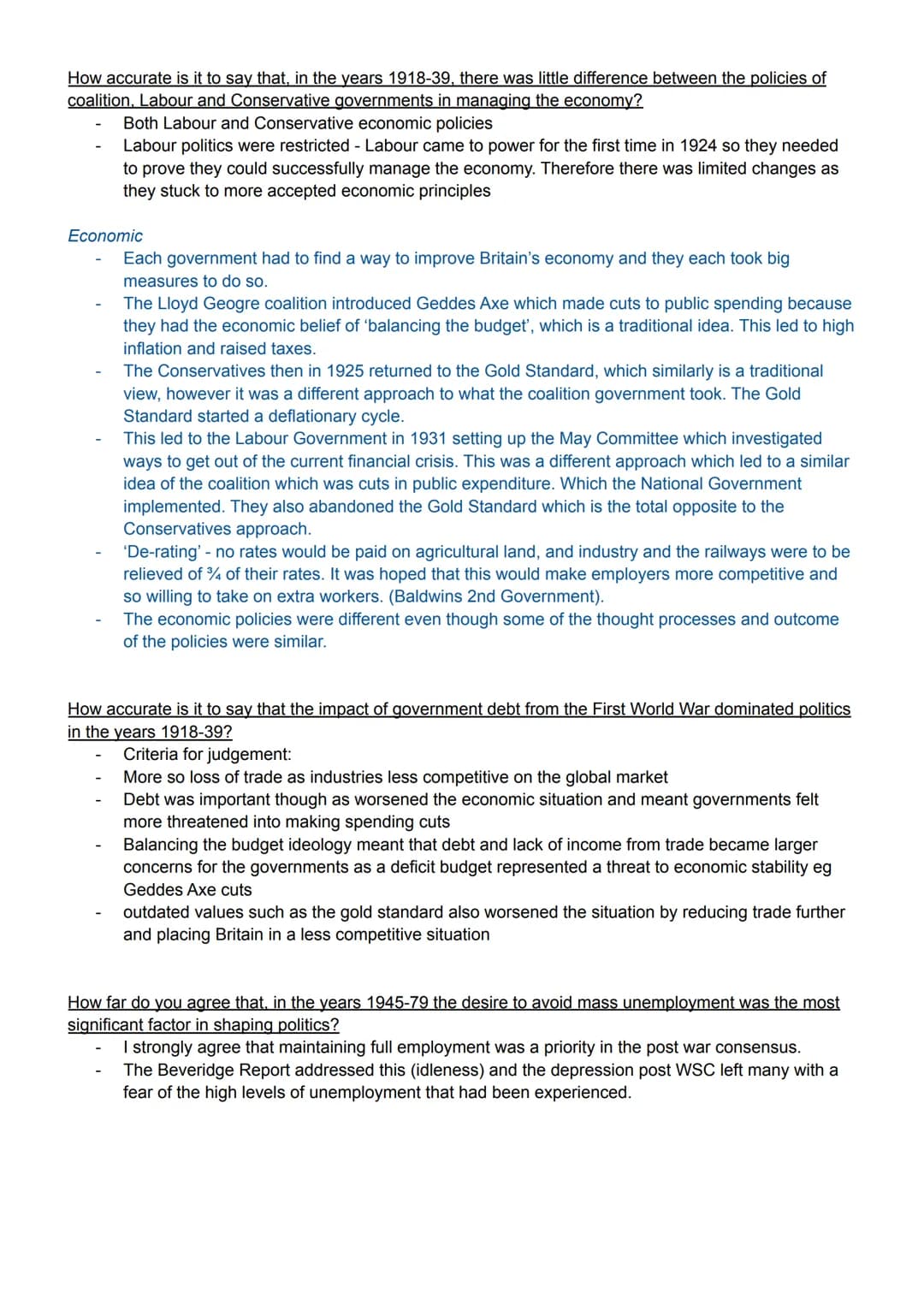 Theme One
How accurate is it to say that British governments of the period 1918-79 successfully managed Britain's
economy?
Criteria for judg