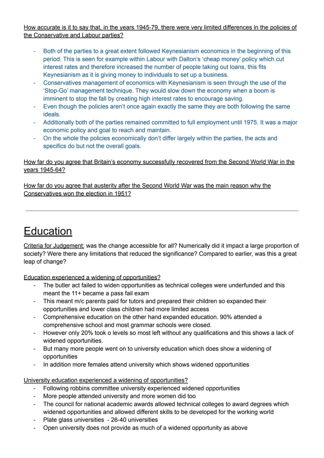 Theme One
How accurate is it to say that British governments of the period 1918-79 successfully managed Britain's
economy?
Criteria for judg