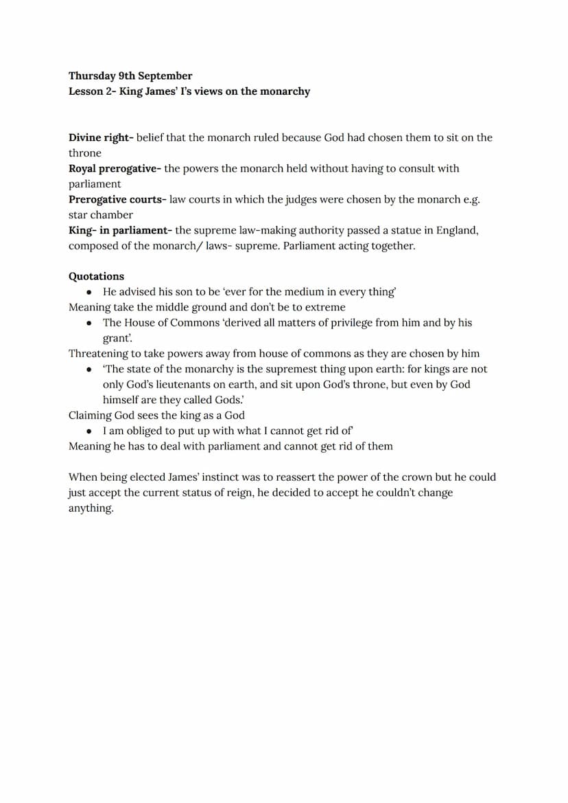 Stuart Britain and the Crisis of the Monarchy
History Class Notes
Wednesday 8th September 2021
Lesson 1- England in 1603
Important informati