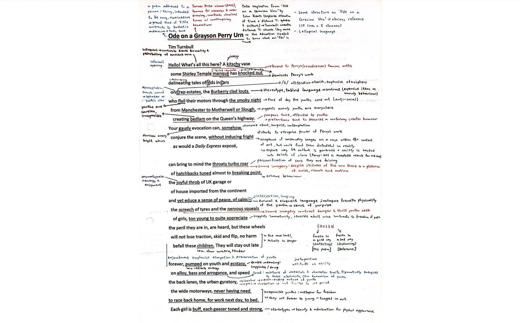a poem addressed to a Turner Prize winer (2003),
person/thing, intended famons for ceramics A cross-
to be sung, ruminative dressing, combin