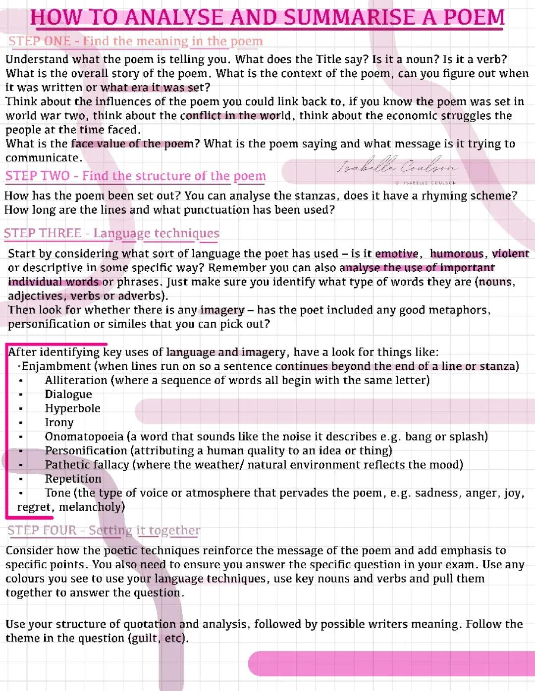 How to analyse and summarise a poem 