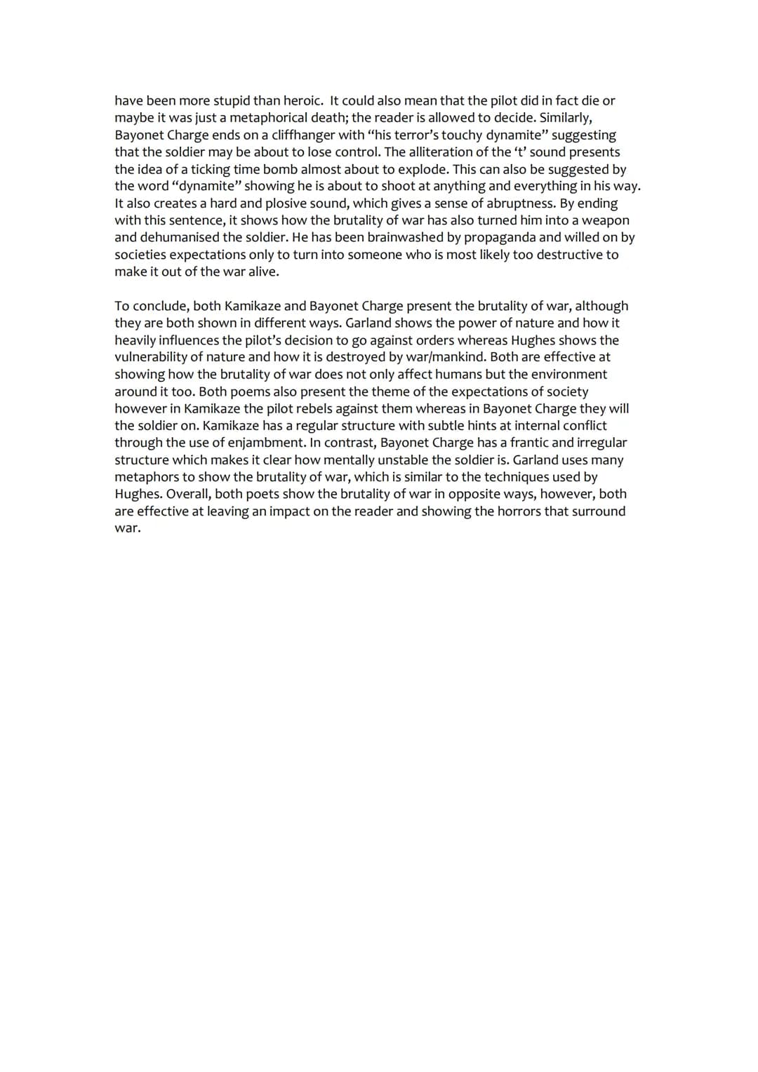 How do the poets present the brutality of war in ‘Kamikaze' and 'Bayonet
Charge'?
In Kamikaze, Garland presents the brutality of war through