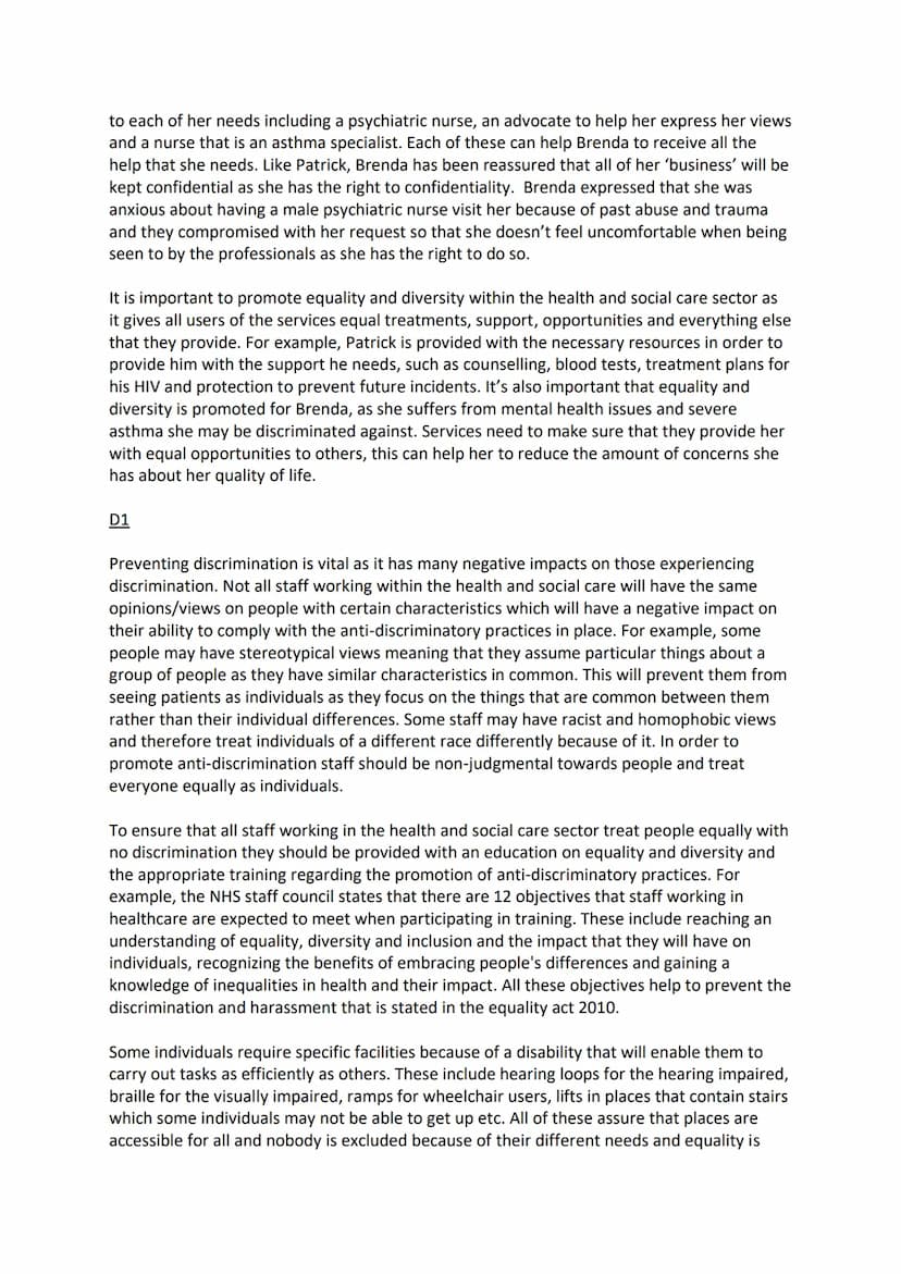 Unit 5- Meeting individual care and support needs
P1/M1
In order to provide high-quality support and care within health and social care serv