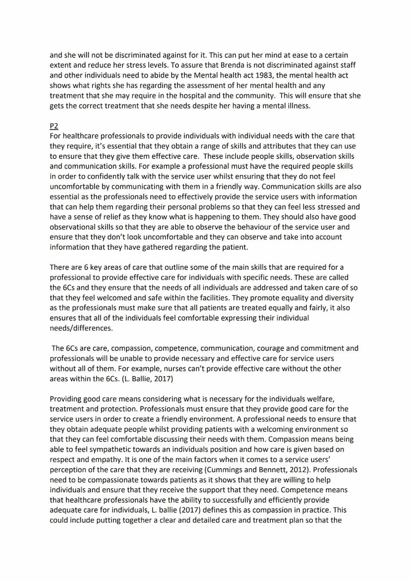 Unit 5- Meeting individual care and support needs
P1/M1
In order to provide high-quality support and care within health and social care serv