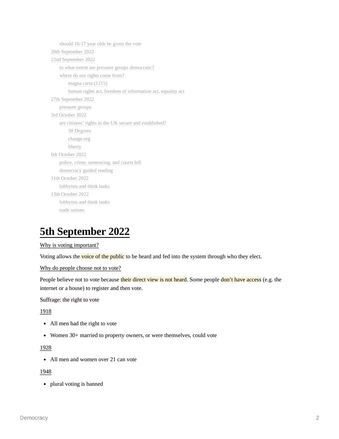 Democracy
Ⓒ subject
Last edited time
deadline
Enotes
status
© type
Democracy
contents
5th September 2022
politics
@October 17, 2022 9:44 AM
