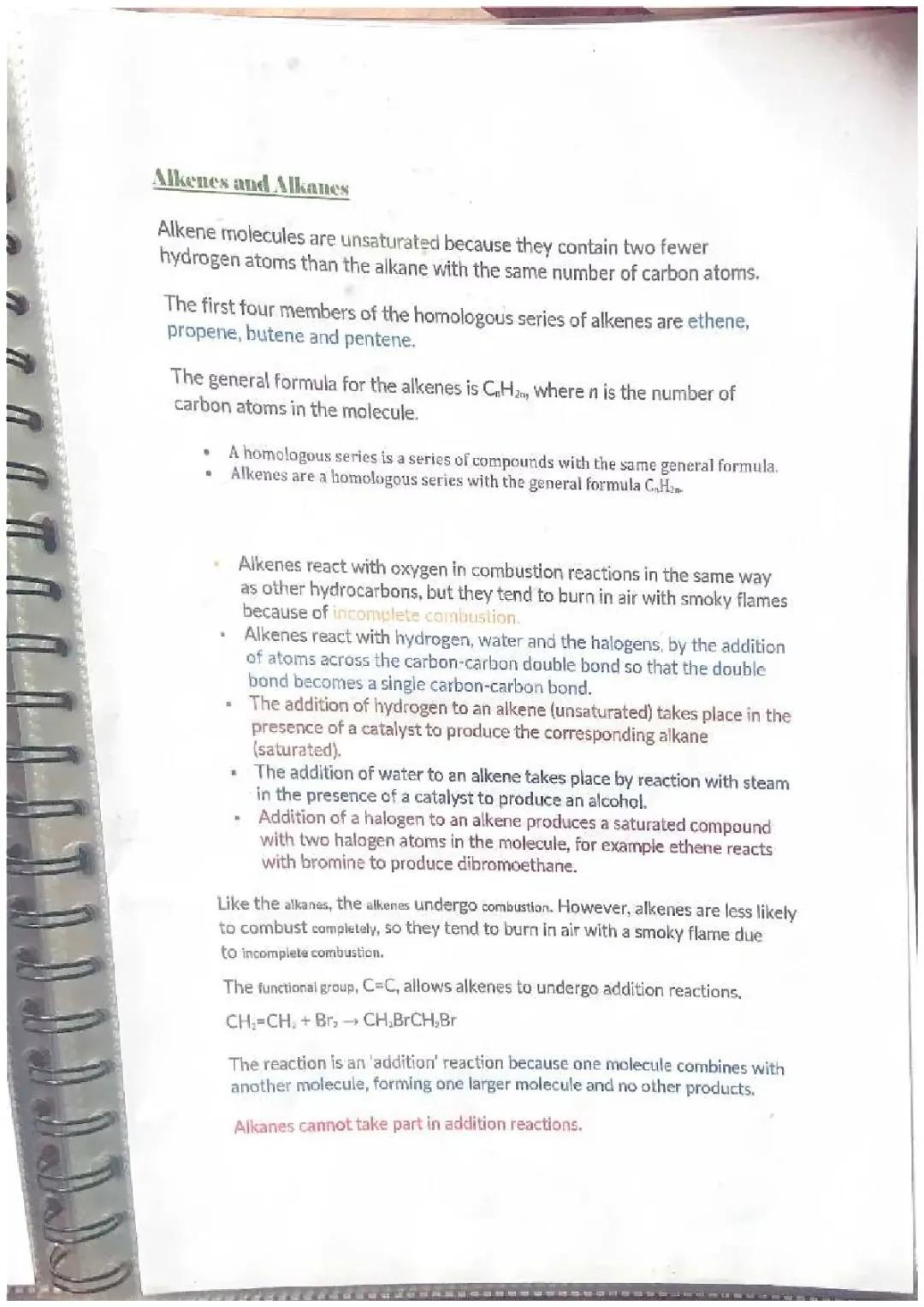 CHEMISTRY PAPER 2 ALKENES AND ALKANES