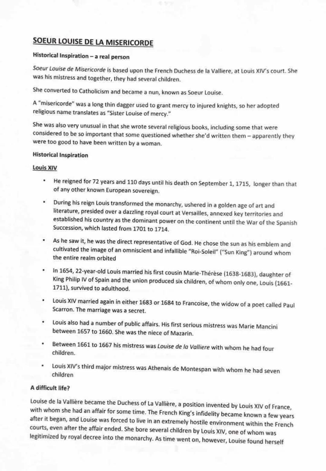 # SOEUR LOUISE DE LA MISERICORDE

Historical Inspiration - a real person

Soeur Louise de Misericorde is based upon the French Duchess de la