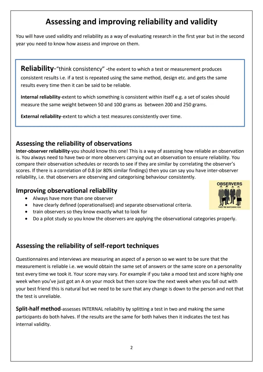 
<h2 id="assessingandimprovingreliabilityandvalidity">Assessing and improving reliability and validity</h2>
<p>In the second year of your st