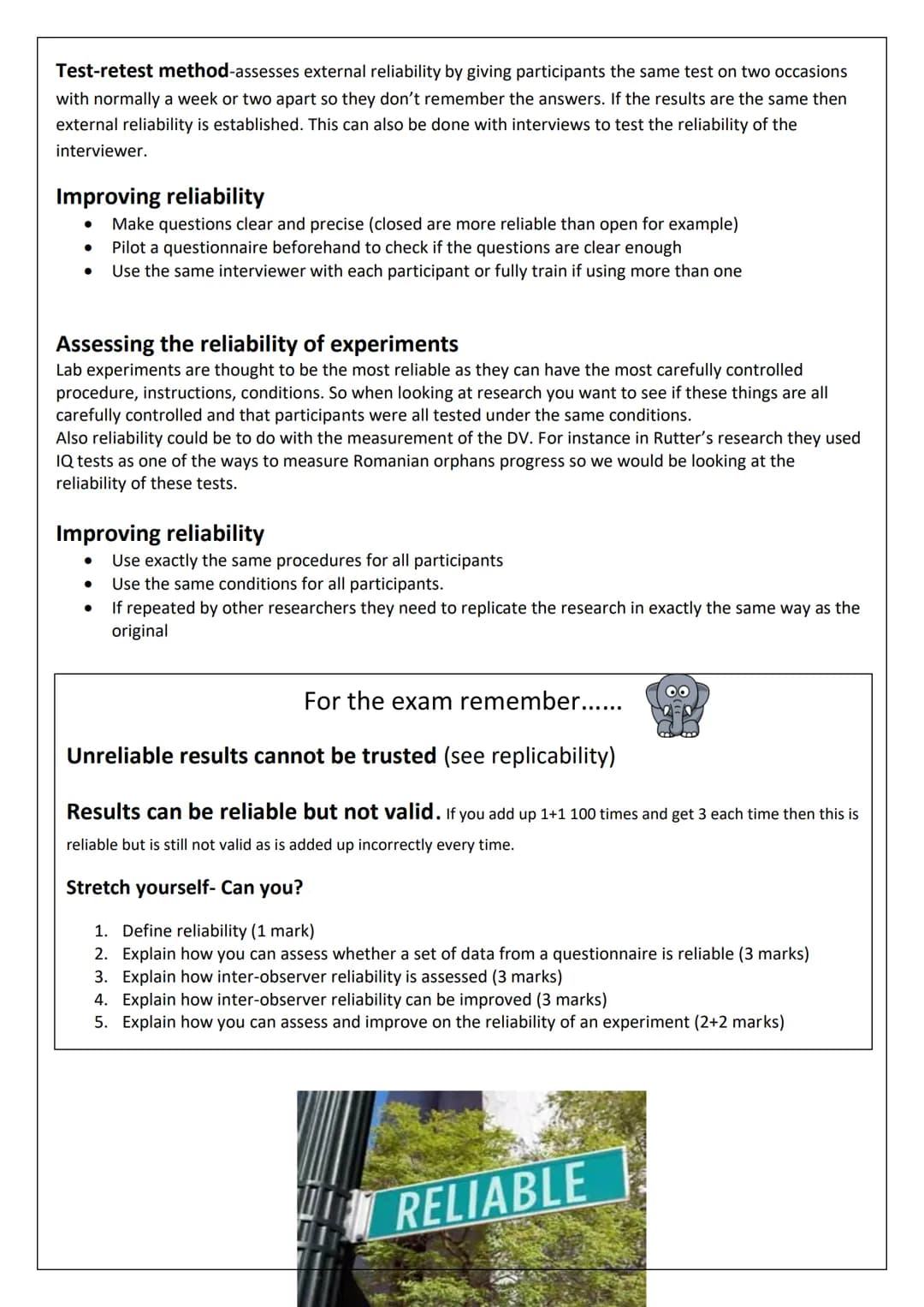 
<h2 id="assessingandimprovingreliabilityandvalidity">Assessing and improving reliability and validity</h2>
<p>In the second year of your st