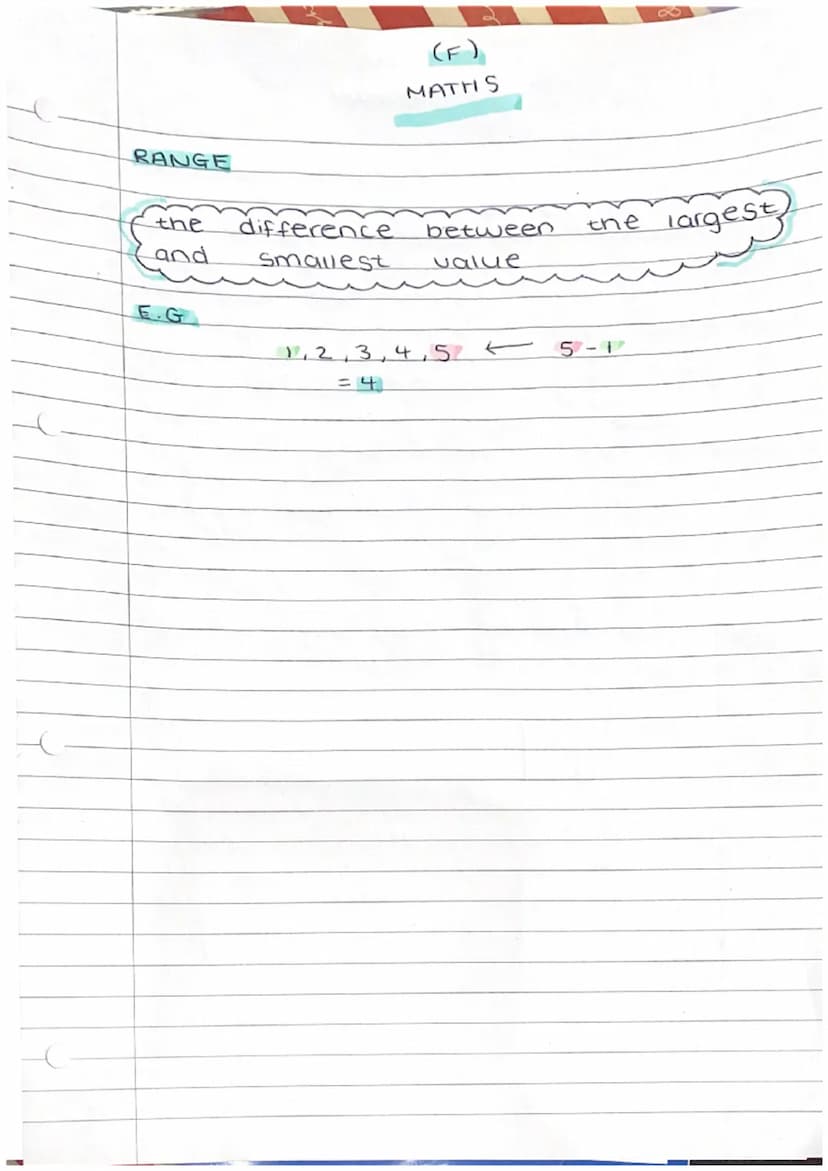 (F)
MATHS
MEAN, MEDIAN, MODE, RANGE
HEAN
then
divide
add up all the data
points
by the
total
numbers
E.G
1, 2, 3, 4, 5 ←
5 numbers
1 + 2 + 3