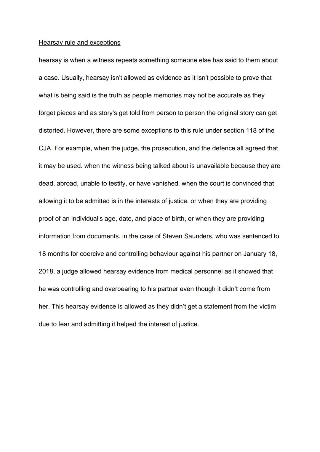 Unit 3: AC 2.3 understand rules in relation to the use of evidence in
criminal cases
relevance and admissibility
Evidence presented in court