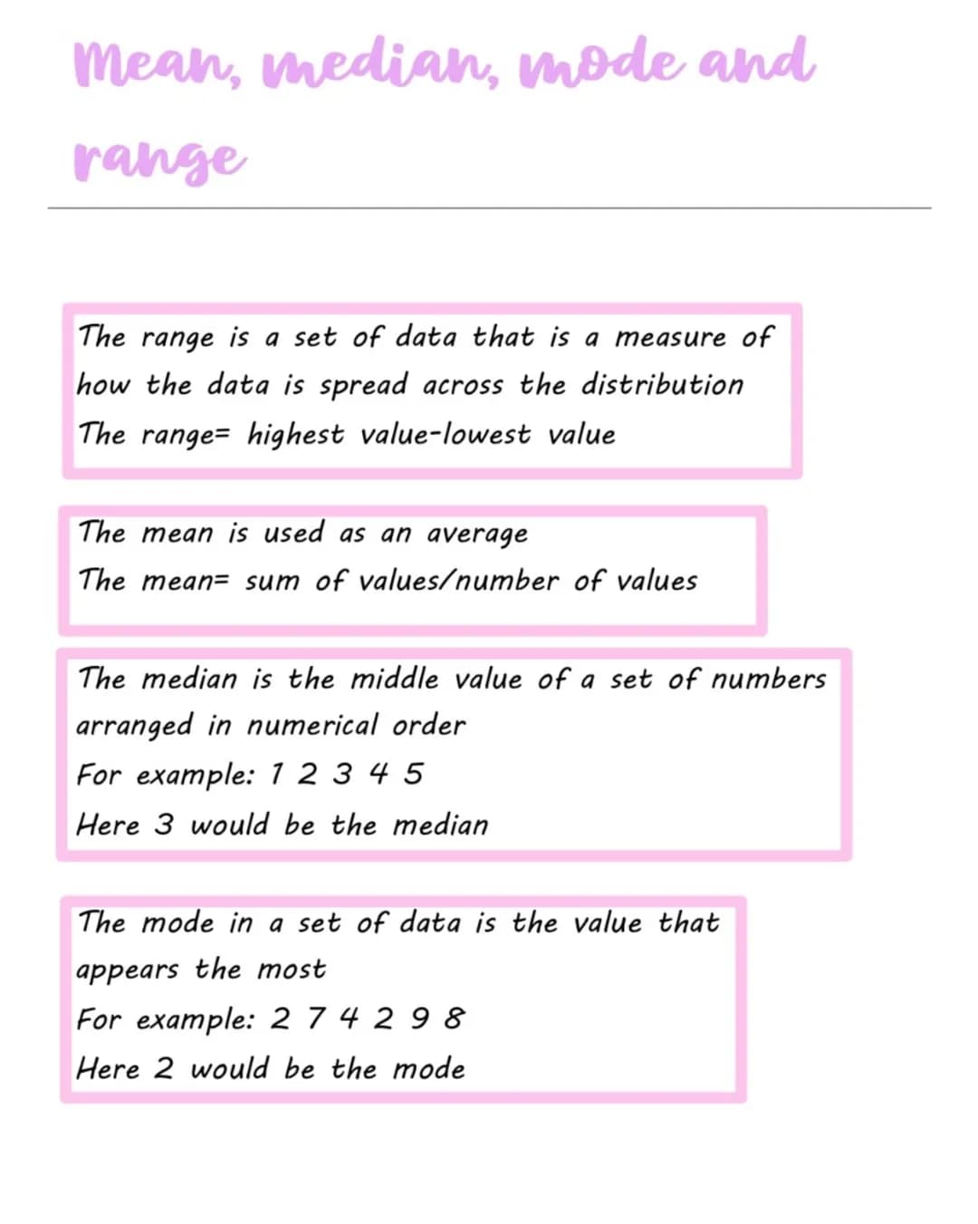 Mean, median, mode and range