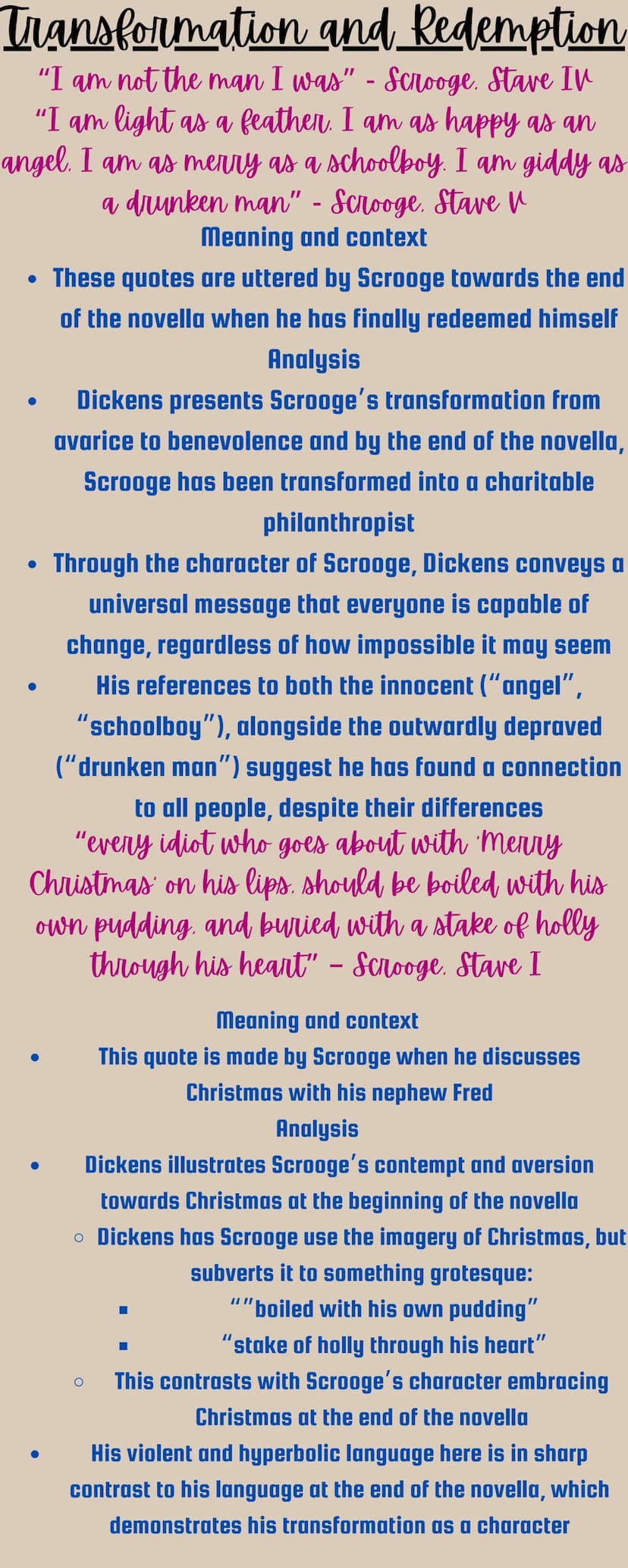A Christmas Carol
Below are all of the themes from ACC, a
Reason why Dickens has done this,
quotes from ACC and how it relates to
the theme.