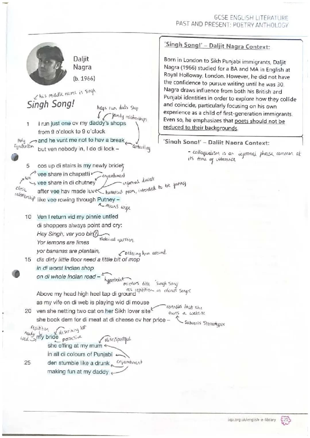 Singh Song! Poem Study and Analysis