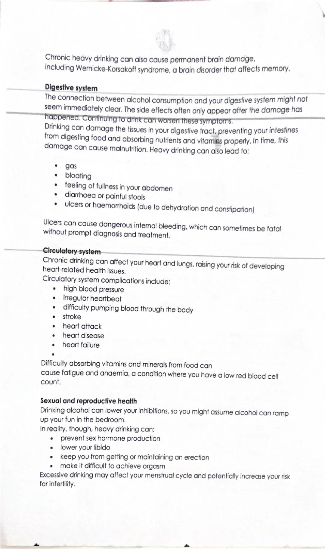 Effects of alcohol on the body
Digestive and endocrine glands
Drinking too much alcohol over time may cause inflammation of the pancreas,
re