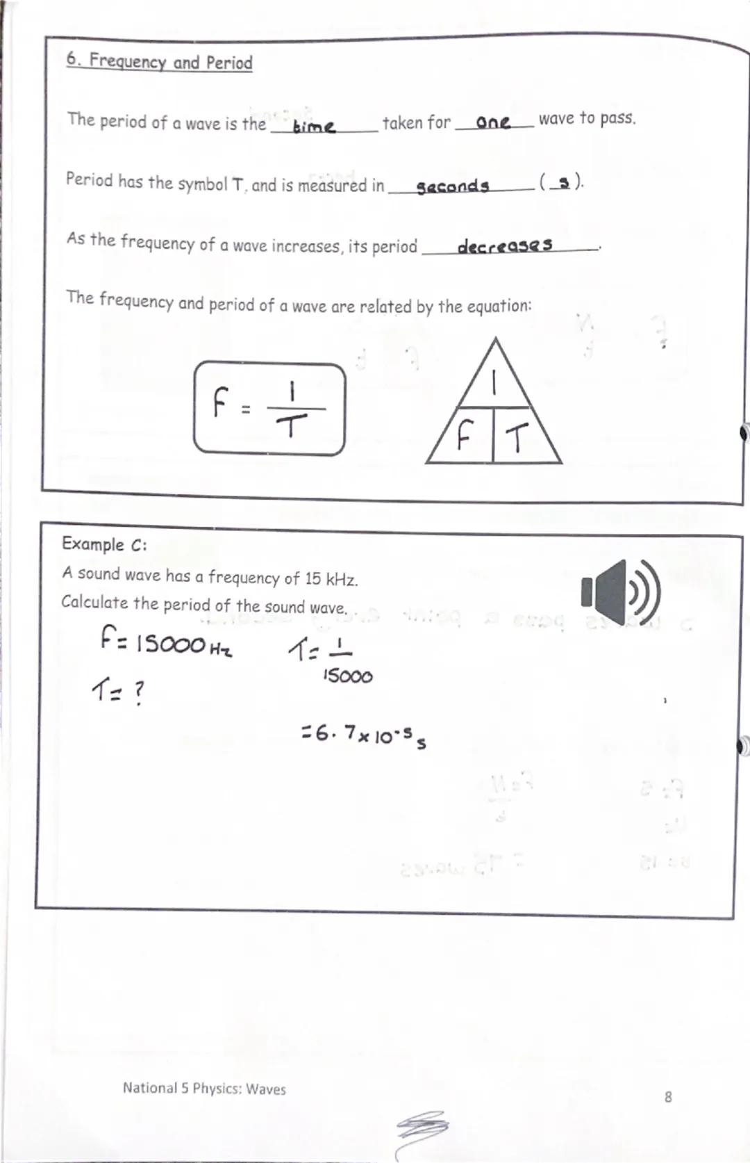 National 5
Physics
Waves
Summary Notes I can:
Wave Parameters & Behaviours
state that energy can be transferred as waves.
state the differen