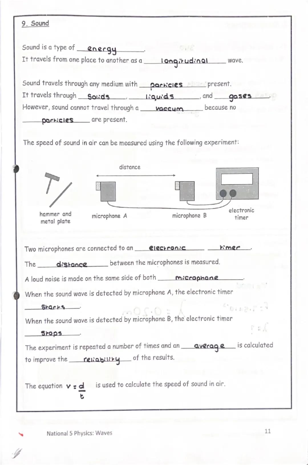 National 5
Physics
Waves
Summary Notes I can:
Wave Parameters & Behaviours
state that energy can be transferred as waves.
state the differen