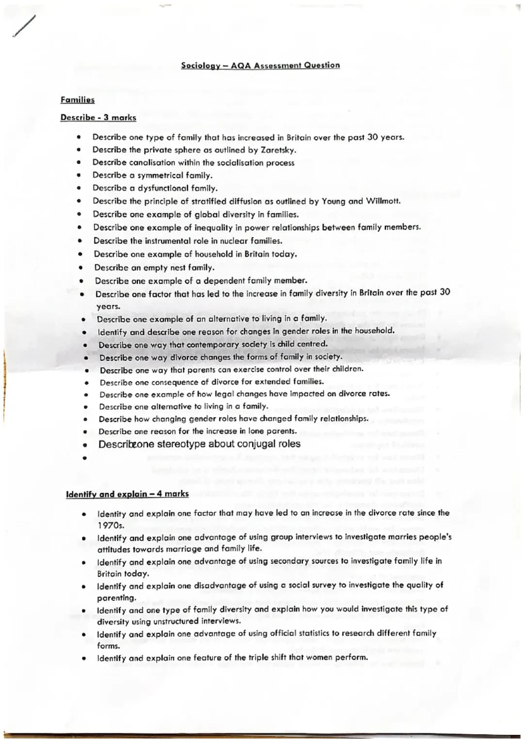 Sociology practice exam questions on families and education