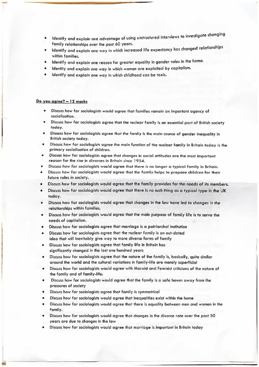 Families
Describe - 3 marks
●
●
●
.
●
●
●
●
●
●
●
●
●
●
●
·
●
●
●
·
.
Identify and explain - 4 marks
Identity and explain one factor that ma