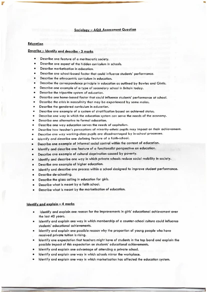Families
Describe - 3 marks
●
●
●
.
●
●
●
●
●
●
●
●
●
●
●
·
●
●
●
·
.
Identify and explain - 4 marks
Identity and explain one factor that ma