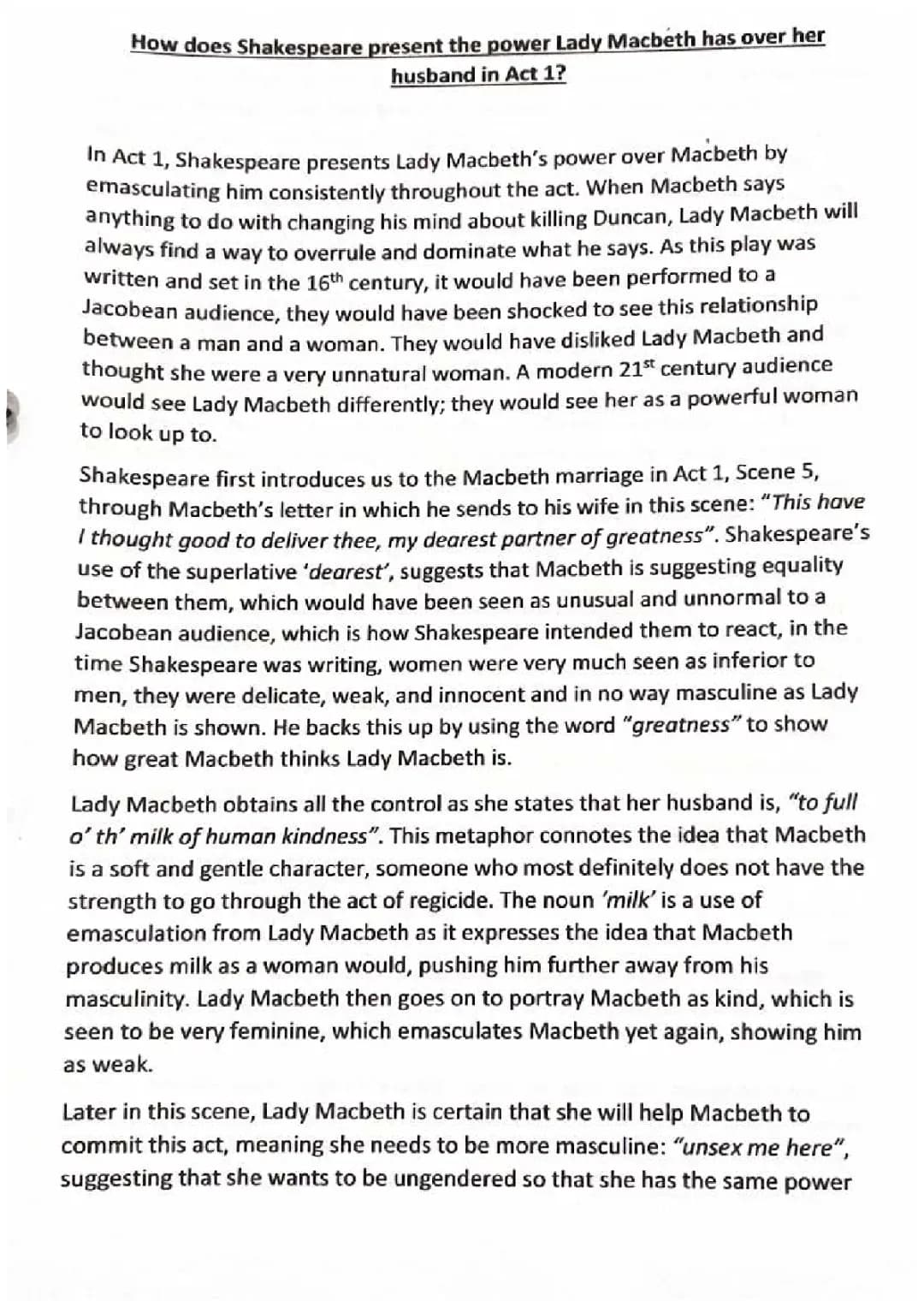 Lady Macbeth's Influence in Macbeth: Act 1 Scene 5 Essay