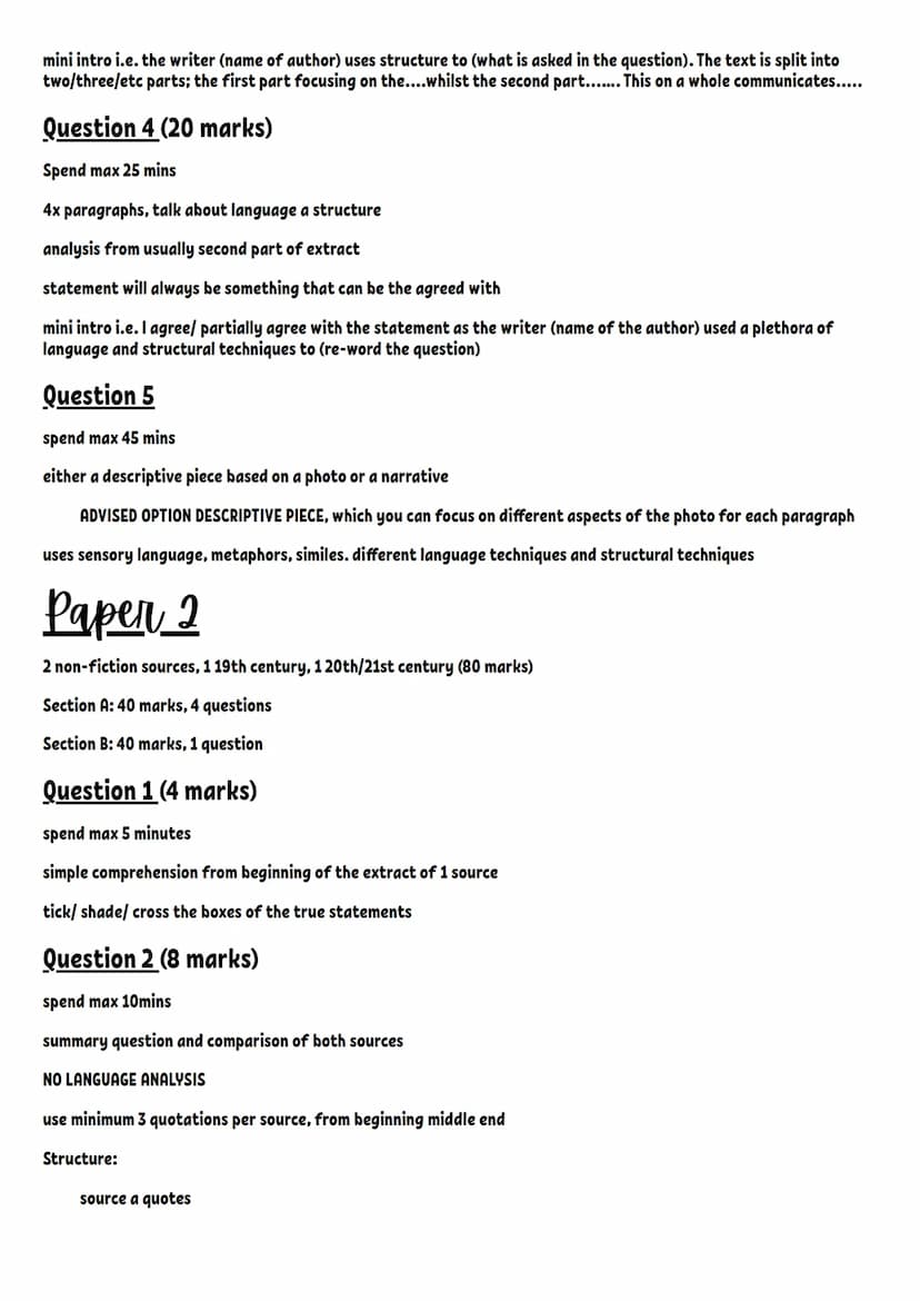 Guide to success.
English language papers
Paper 1
1 fiction source (80 marks)
Section A: 40 marks, 4 questions
Section B: 40 marks, 1 questi