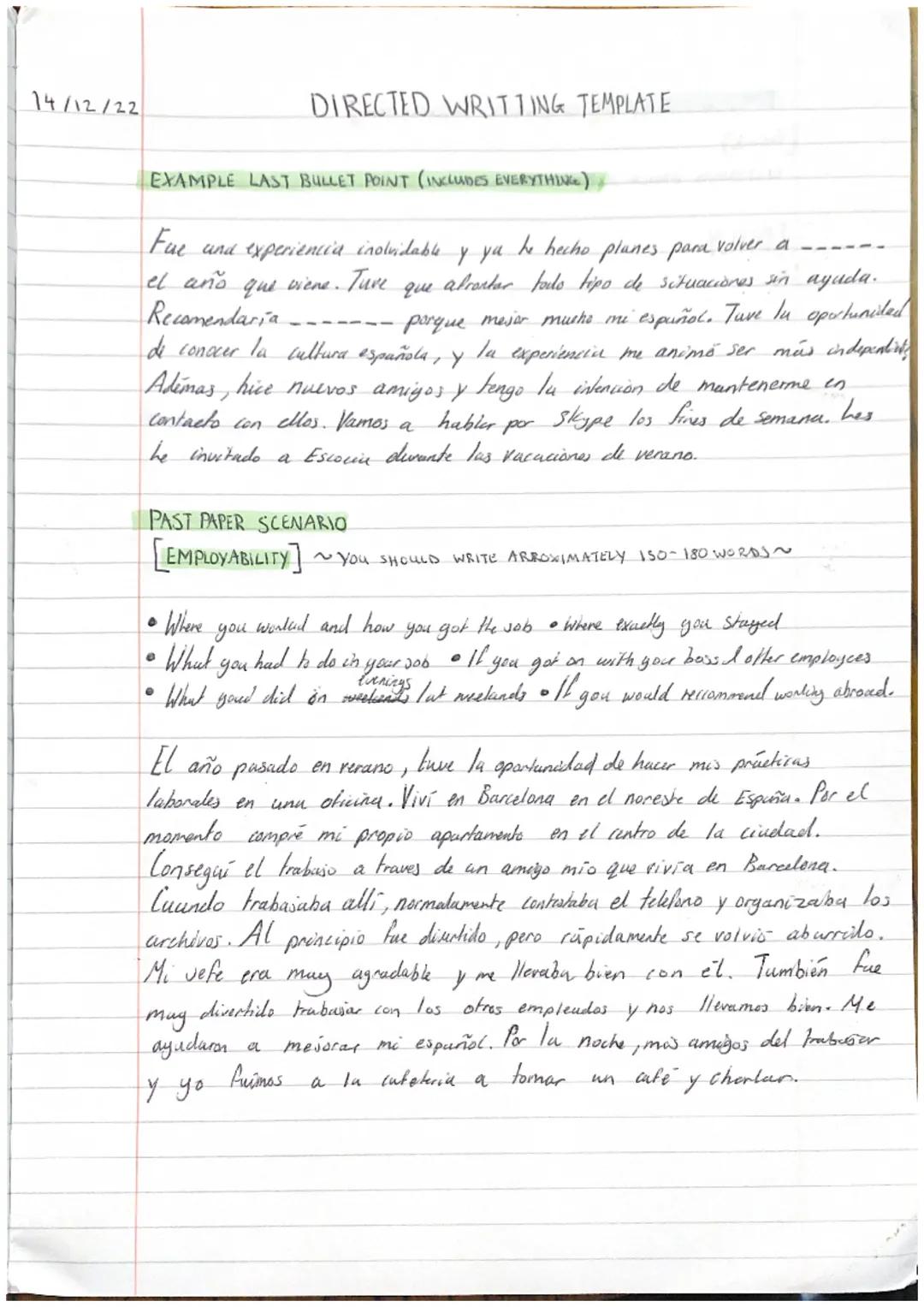 DIRECTED WRITTING TEMPLATE

14/12/22

FIRST PARAGRAPH (5) TEMPLATE

luve la opportunidad de con---
Pasamos en en el de España y vinsamos en
