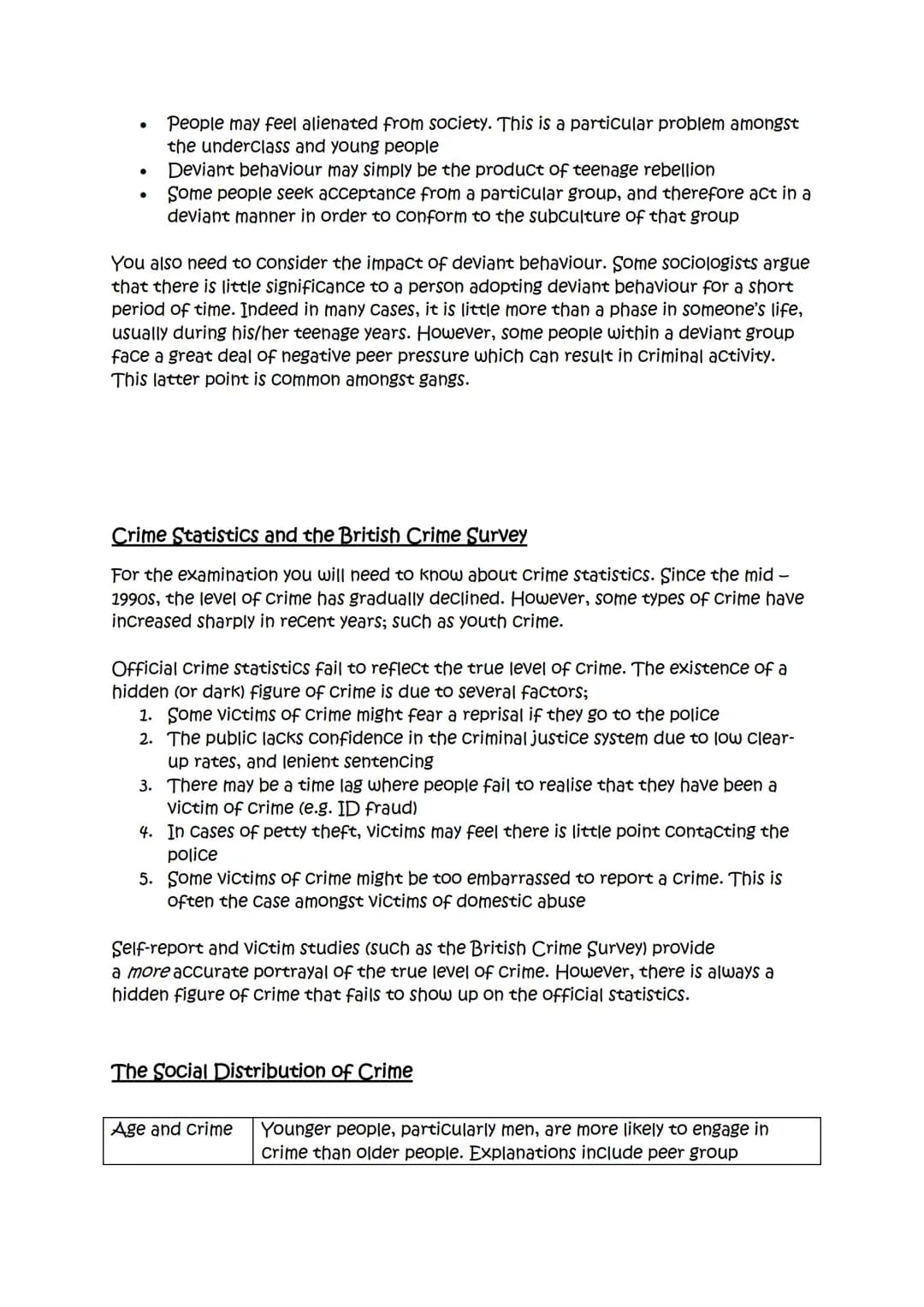 Deviance and crime
You need to distinguish between deviant behaviour and criminal behaviour.
Criminal behaviour
Deviant behaviour
Crime cons