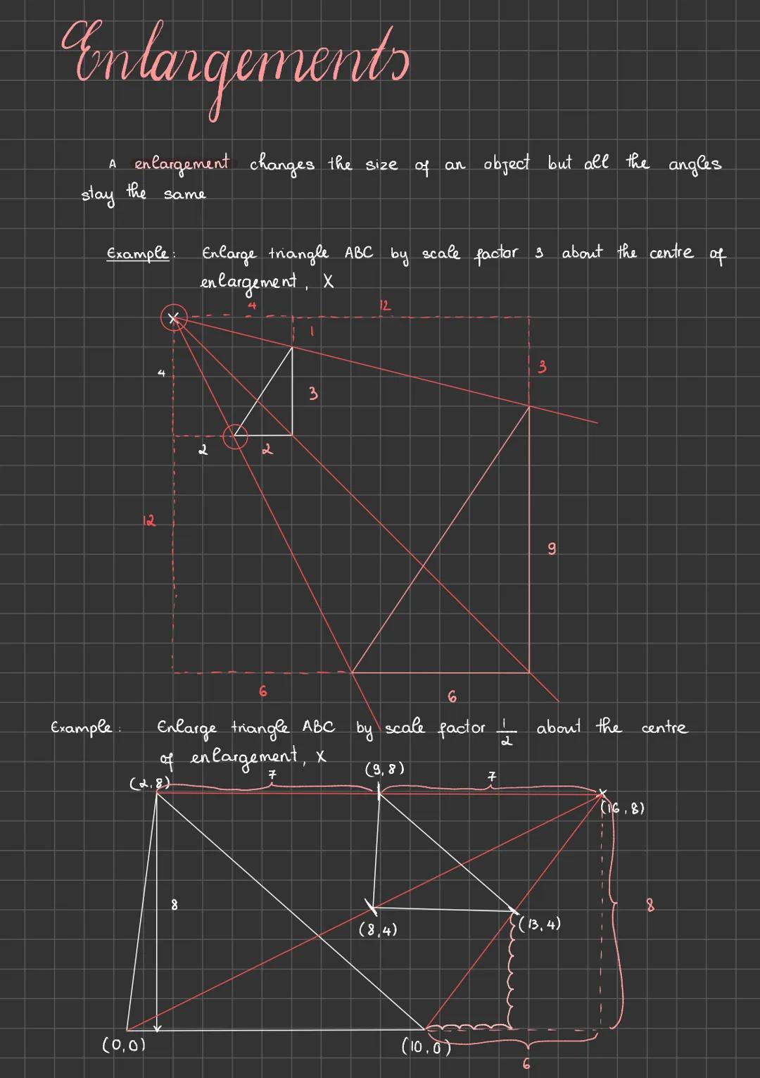 
<p>Enlargement changes the size of an object while keeping all the angles the same.</p>
<h2 id="example">Example</h2>
<h3 id="enlargetriang
