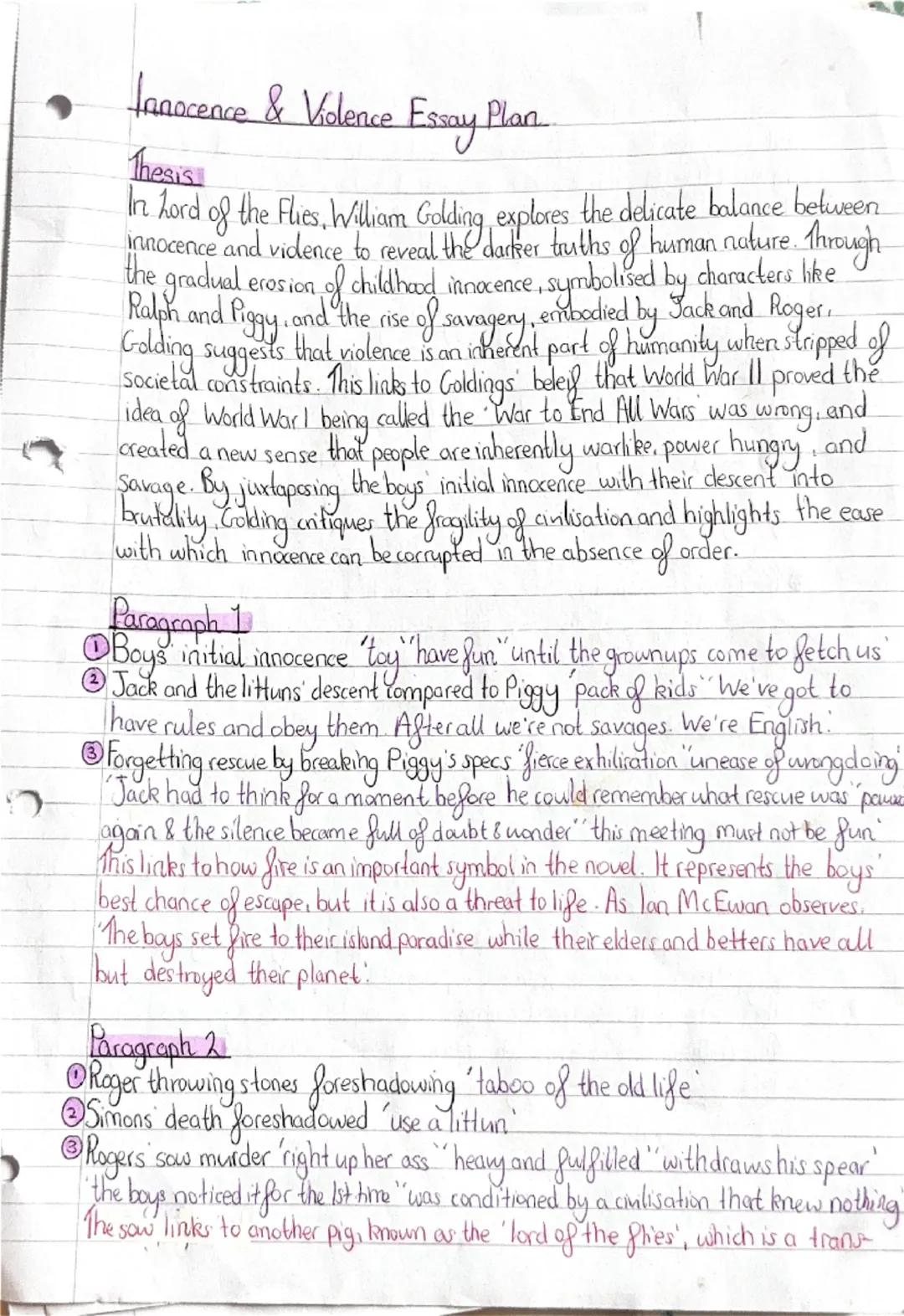 Power & Leadership Essay Plan
Thesis
In Lord of the Flies, William Golding examines the theme of power and leadership to explore the dynamic