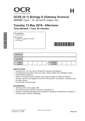 Know GCSE OCR 2018 Biology Paper 1 Higher  thumbnail