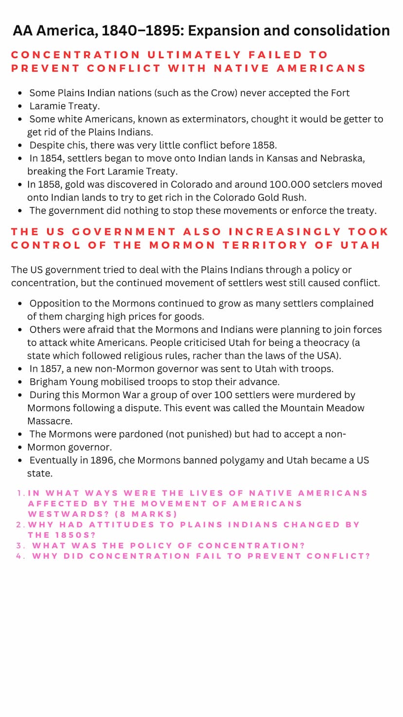 GCSE HISTORY
AQA UNDERSTANDING THE MODERN WORLD
with
SECTION A- AA AMERICA 1840-1895:
expansion and consolidation TABLE OF CONTENTS
UNDERSTA