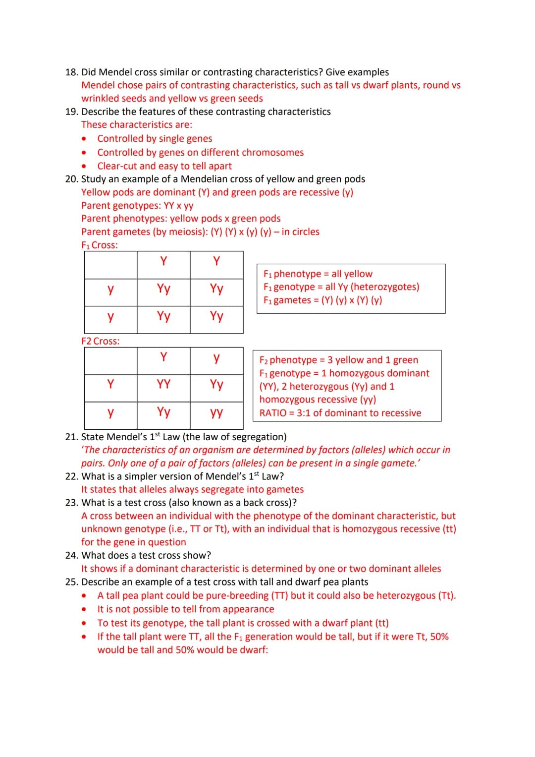 Inheritance Revision Questions
1. What is a gene?
A sequence of DNA that codes for a polypeptide and which occupies a specific locus on a
ch