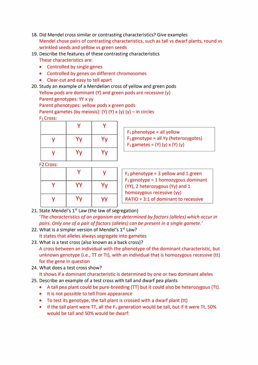 Inheritance Revision Questions
1. What is a gene?
A sequence of DNA that codes for a polypeptide and which occupies a specific locus on a
ch