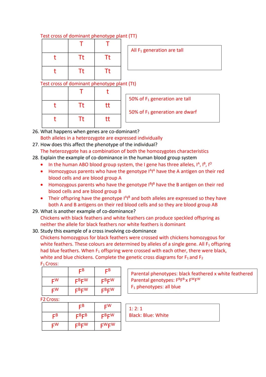 Inheritance Revision Questions
1. What is a gene?
A sequence of DNA that codes for a polypeptide and which occupies a specific locus on a
ch